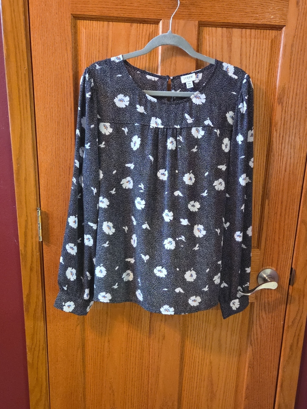 J. Crew Black and White Floral Peasant Blouse